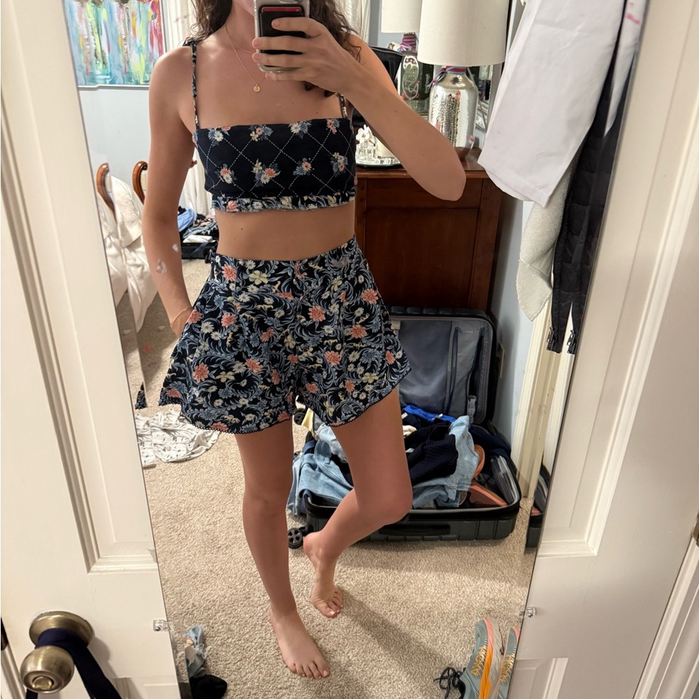 Agua Benita Floral Two-Piece Set with Crop Top and Skirt